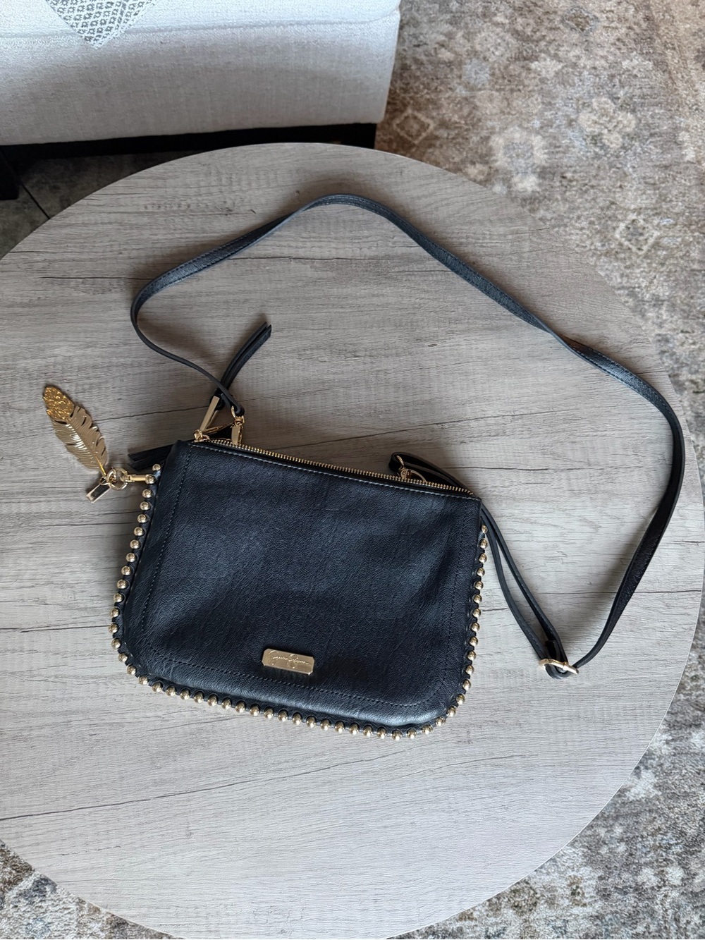 Jessica Simpson Black Crossbody with Gold Stud Trim